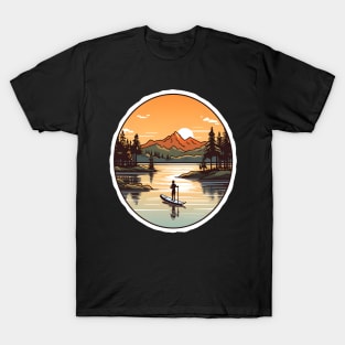 Paddleboarder's Retreat at Mountain Lake Sunset T-Shirt